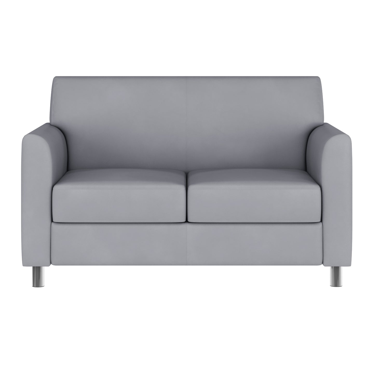 HERCULES Diplomat Gray LeatherSoft Loveseat with Clean Line-Stitched Frame and Chrome Legs
