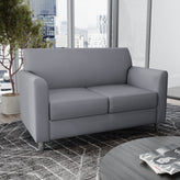 HERCULES Diplomat Gray LeatherSoft Loveseat with Clean Line-Stitched Frame and Chrome Legs