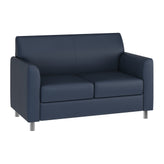 HERCULES Diplomat Navy LeatherSoft Loveseat with Clean Line-Stitched Frame and Chrome Legs