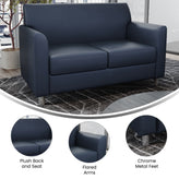 HERCULES Diplomat Navy LeatherSoft Loveseat with Clean Line-Stitched Frame and Chrome Legs