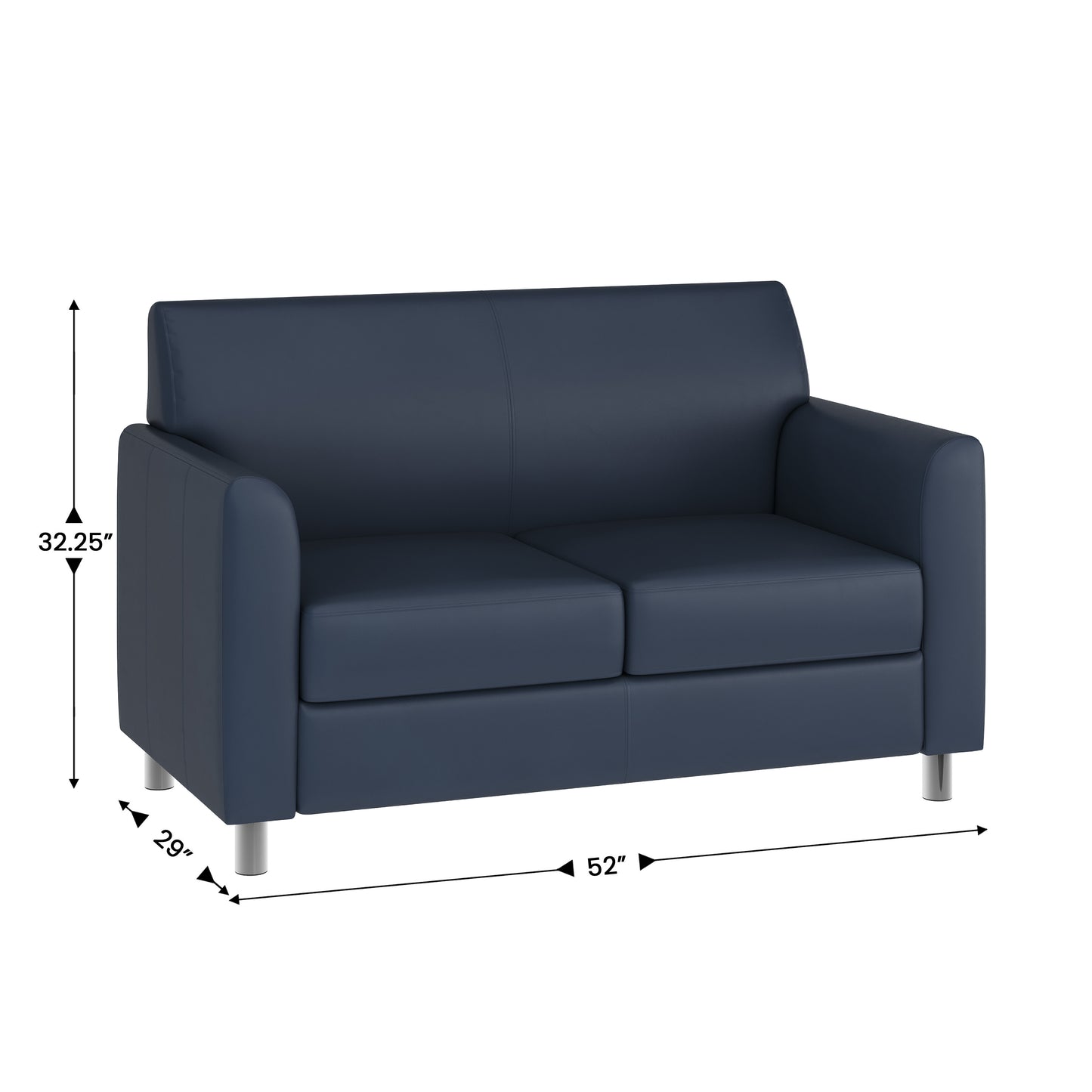 HERCULES Diplomat Navy LeatherSoft Loveseat with Clean Line-Stitched Frame and Chrome Legs