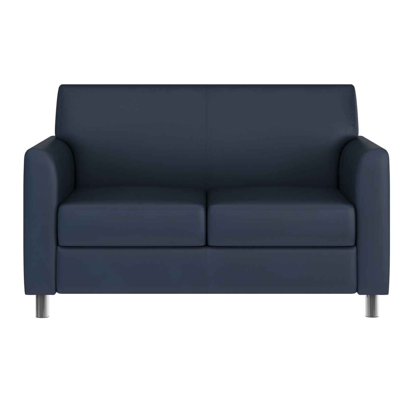 HERCULES Diplomat Navy LeatherSoft Loveseat with Clean Line-Stitched Frame and Chrome Legs