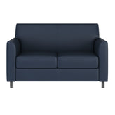 HERCULES Diplomat Navy LeatherSoft Loveseat with Clean Line-Stitched Frame and Chrome Legs