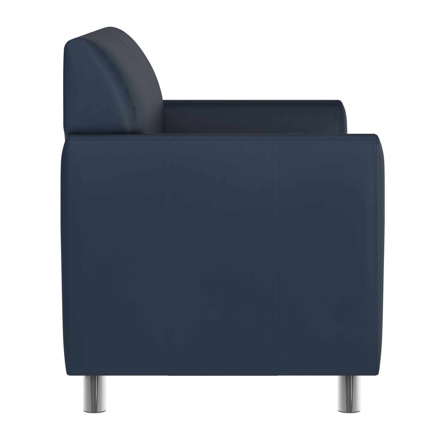 HERCULES Diplomat Navy LeatherSoft Loveseat with Clean Line-Stitched Frame and Chrome Legs