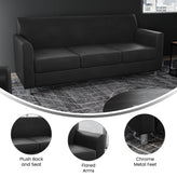 HERCULES Diplomat Black LeatherSoft Sofa with Clean Line-Stitched Frame and Chrome Legs