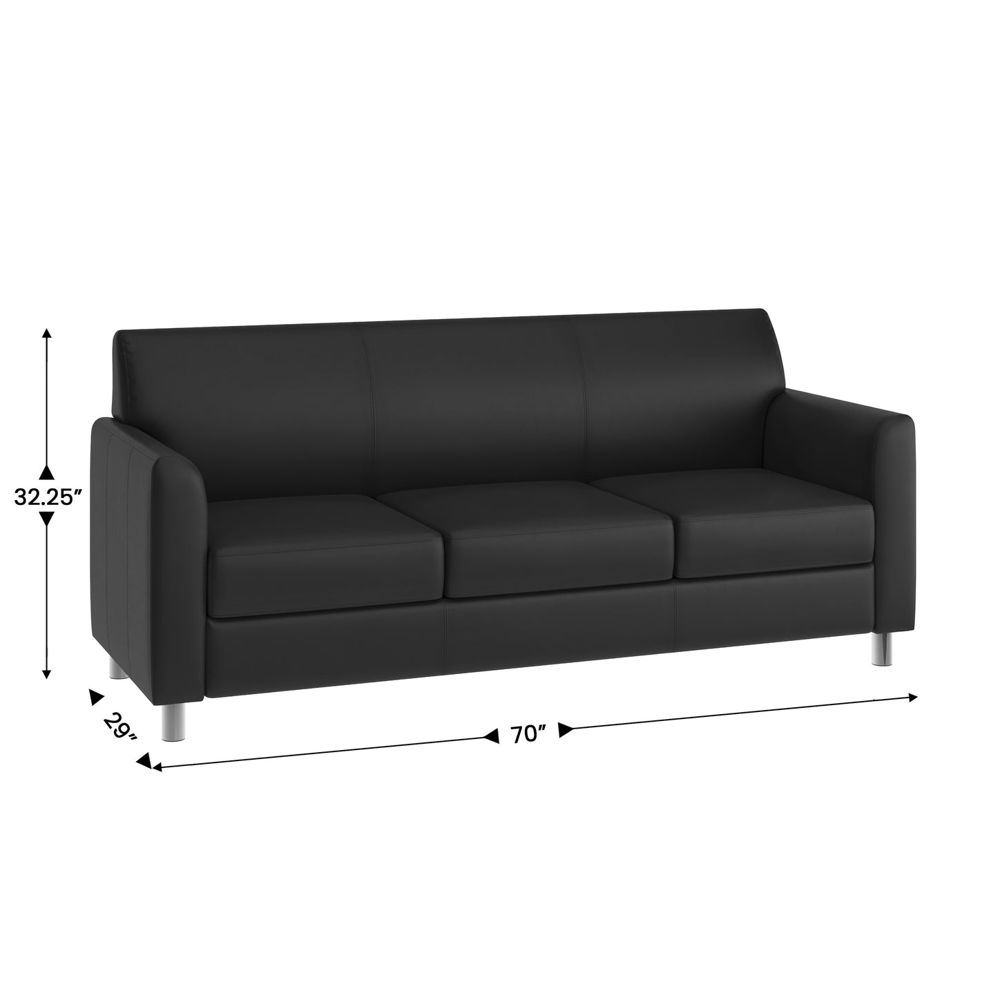 HERCULES Diplomat Black LeatherSoft Sofa with Clean Line-Stitched Frame and Chrome Legs