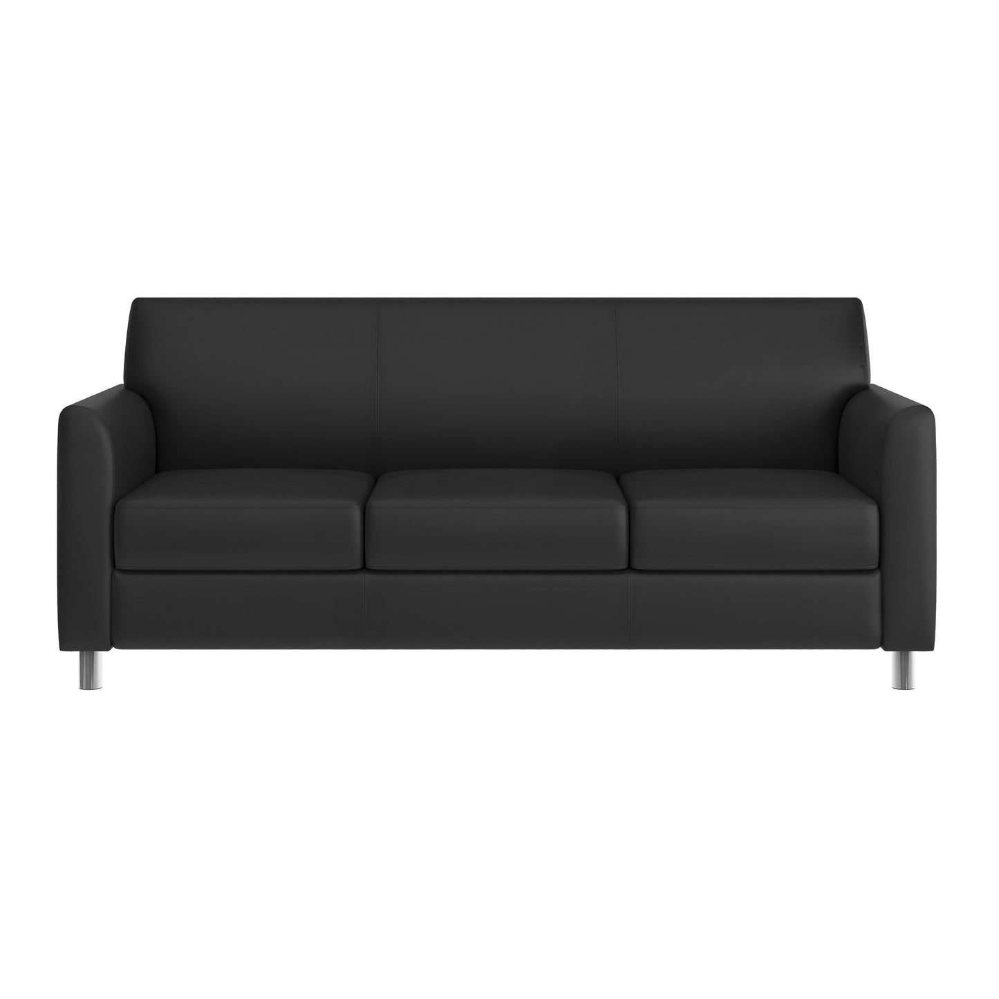 HERCULES Diplomat Black LeatherSoft Sofa with Clean Line-Stitched Frame and Chrome Legs