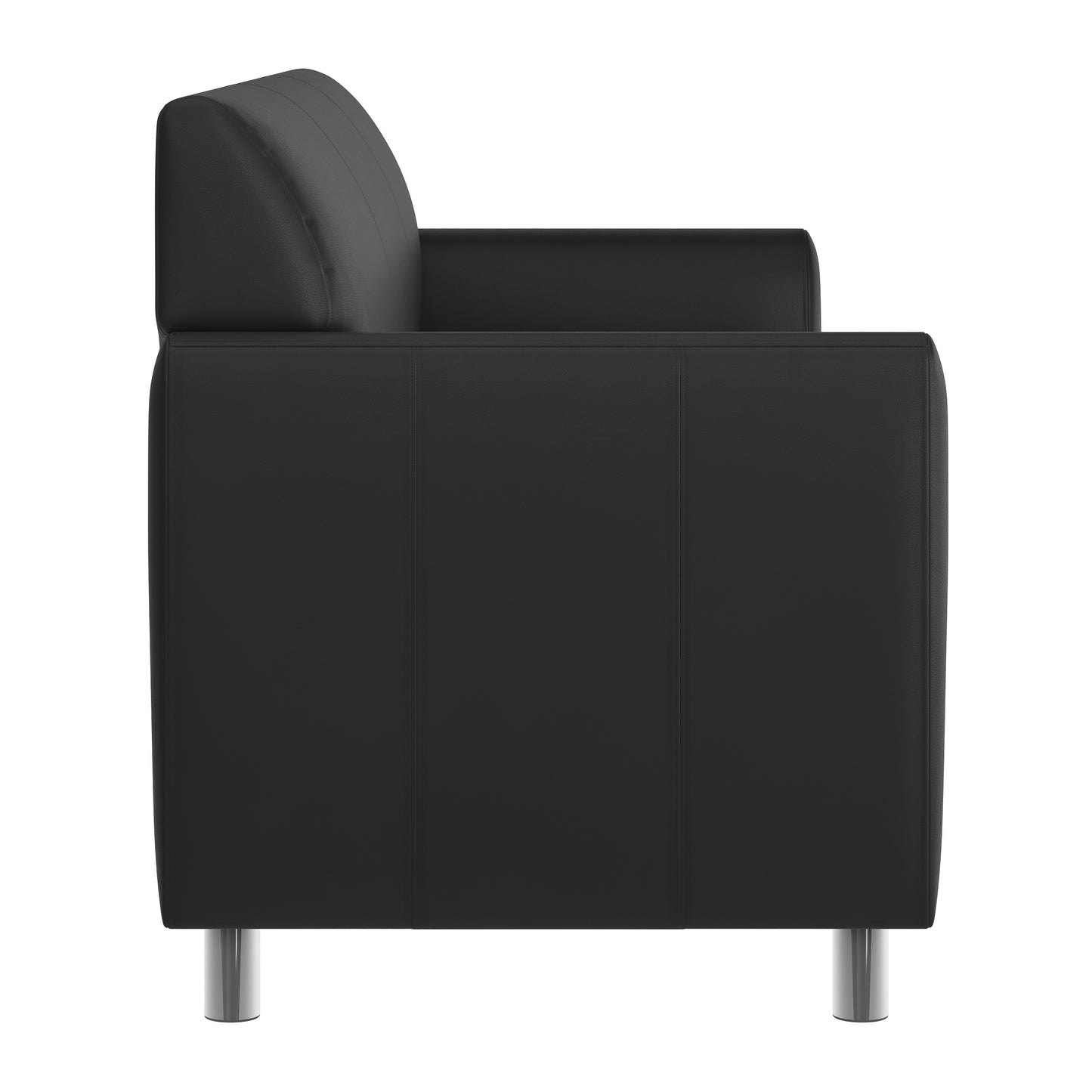 HERCULES Diplomat Black LeatherSoft Sofa with Clean Line-Stitched Frame and Chrome Legs