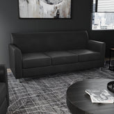 HERCULES Diplomat Black LeatherSoft Sofa with Clean Line-Stitched Frame and Chrome Legs