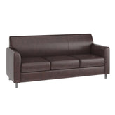 HERCULES Diplomat Brown LeatherSoft Sofa with Clean Line-Stitched Frame and Chrome Legs