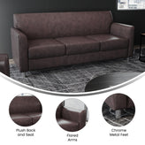 HERCULES Diplomat Brown LeatherSoft Sofa with Clean Line-Stitched Frame and Chrome Legs