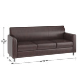 HERCULES Diplomat Brown LeatherSoft Sofa with Clean Line-Stitched Frame and Chrome Legs