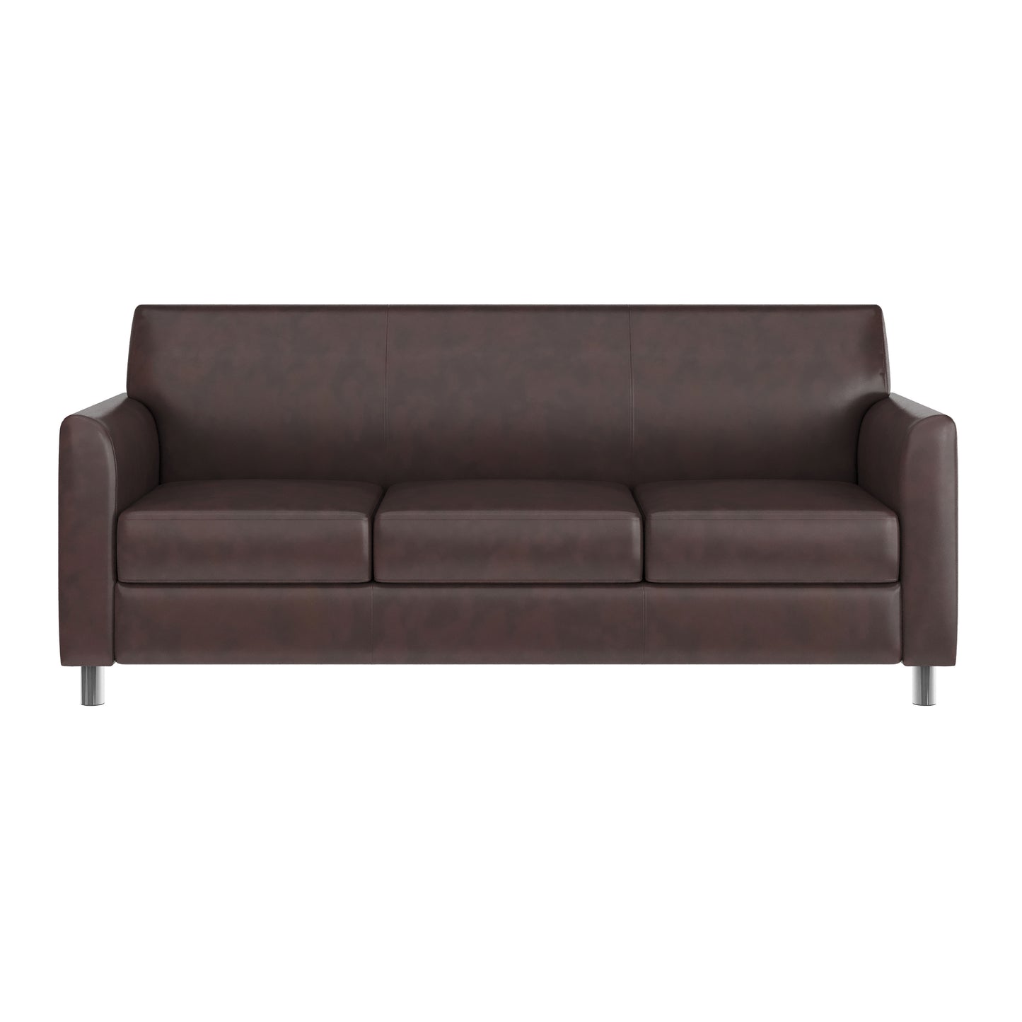 HERCULES Diplomat Brown LeatherSoft Sofa with Clean Line-Stitched Frame and Chrome Legs