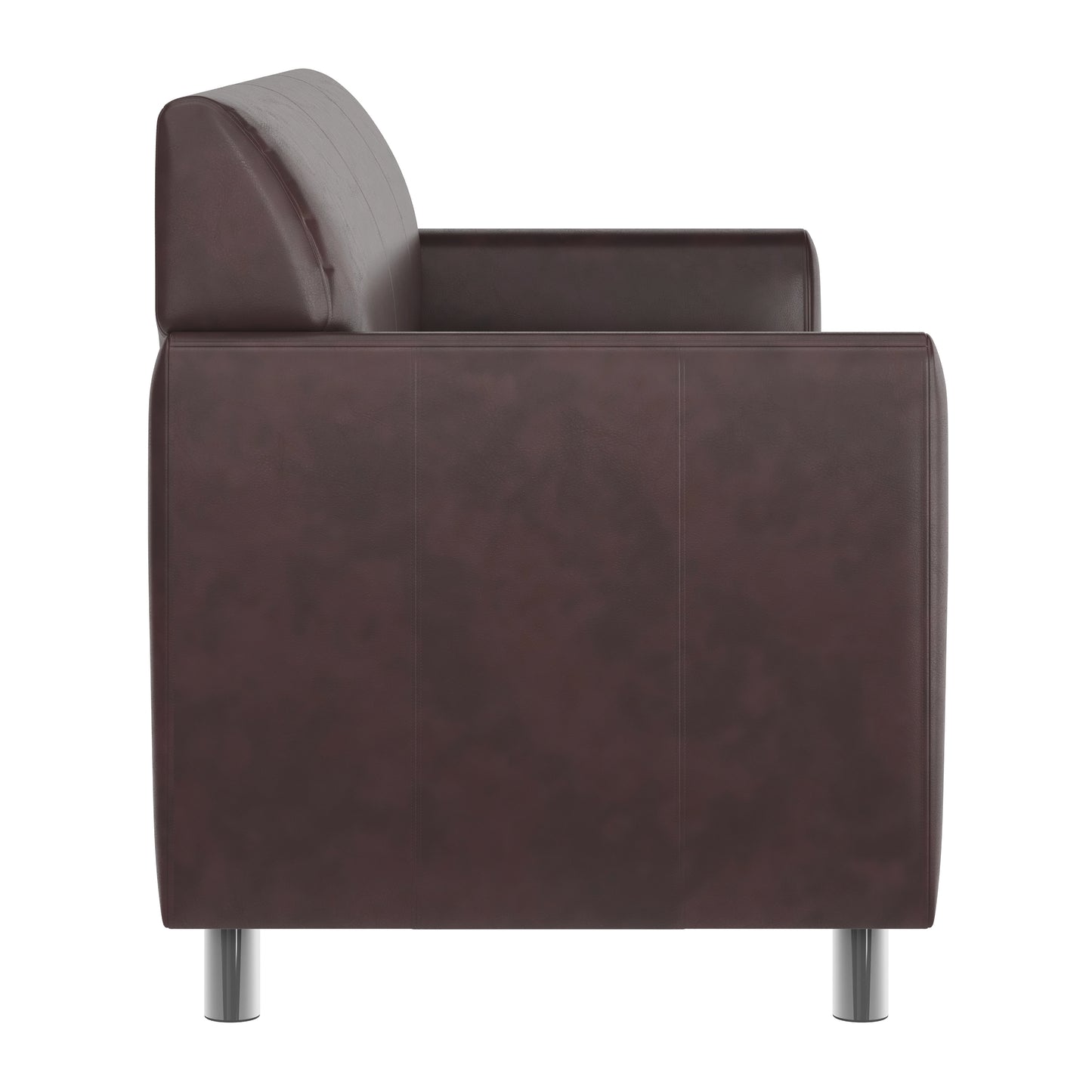 HERCULES Diplomat Brown LeatherSoft Sofa with Clean Line-Stitched Frame and Chrome Legs