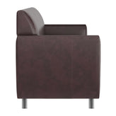 HERCULES Diplomat Brown LeatherSoft Sofa with Clean Line-Stitched Frame and Chrome Legs