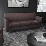 HERCULES Diplomat Brown LeatherSoft Sofa with Clean Line-Stitched Frame and Chrome Legs