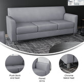 HERCULES Diplomat Gray LeatherSoft Sofa with Clean Line-Stitched Frame and Chrome Legs