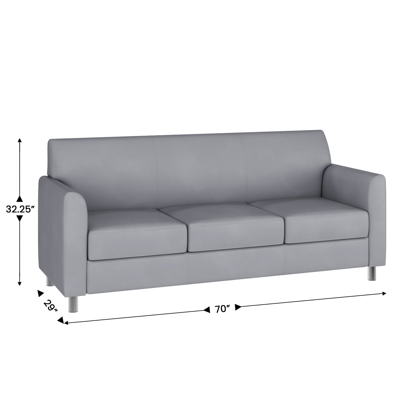 HERCULES Diplomat Gray LeatherSoft Sofa with Clean Line-Stitched Frame and Chrome Legs
