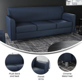 HERCULES Diplomat Navy LeatherSoft Sofa with Clean Line-Stitched Frame and Chrome Legs