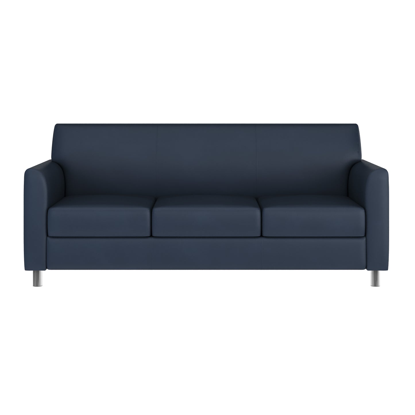 HERCULES Diplomat Navy LeatherSoft Sofa with Clean Line-Stitched Frame and Chrome Legs