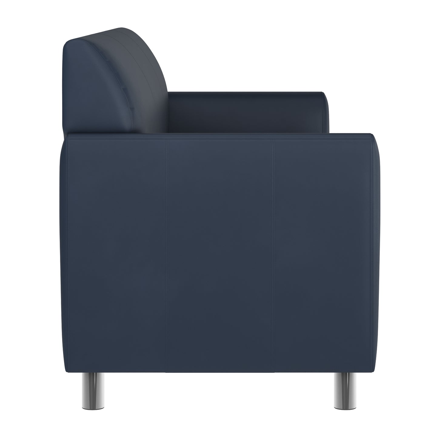 HERCULES Diplomat Navy LeatherSoft Sofa with Clean Line-Stitched Frame and Chrome Legs