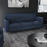 HERCULES Diplomat Navy LeatherSoft Sofa with Clean Line-Stitched Frame and Chrome Legs