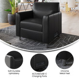 Agent Black LeatherSoft Reception Chair with Right Side Charging Bank, Includes 2 Outlets, 2USB Ports, 1 USB-C Port, Chrome Legs