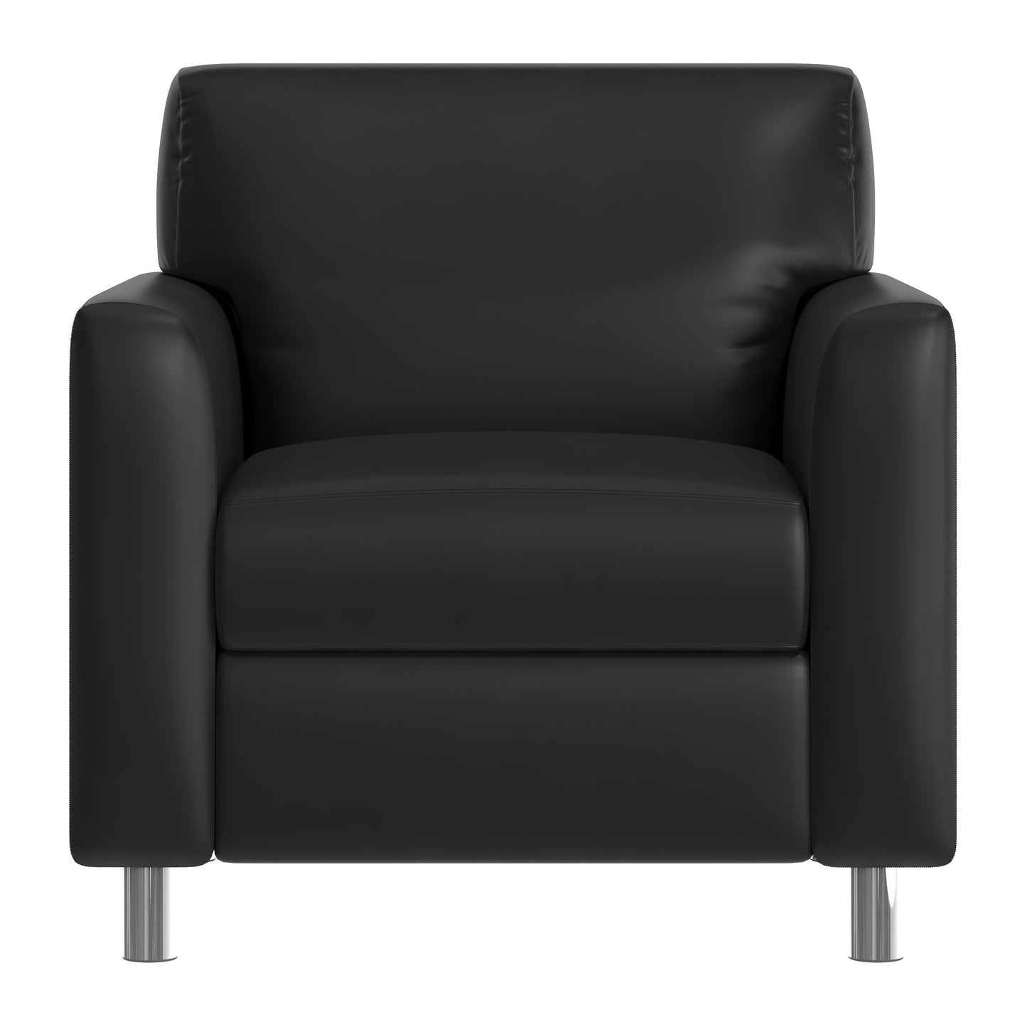 Agent Black LeatherSoft Reception Chair with Right Side Charging Bank, Includes 2 Outlets, 2USB Ports, 1 USB-C Port, Chrome Legs