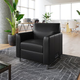 Agent Black LeatherSoft Reception Chair with Right Side Charging Bank, Includes 2 Outlets, 2USB Ports, 1 USB-C Port, Chrome Legs