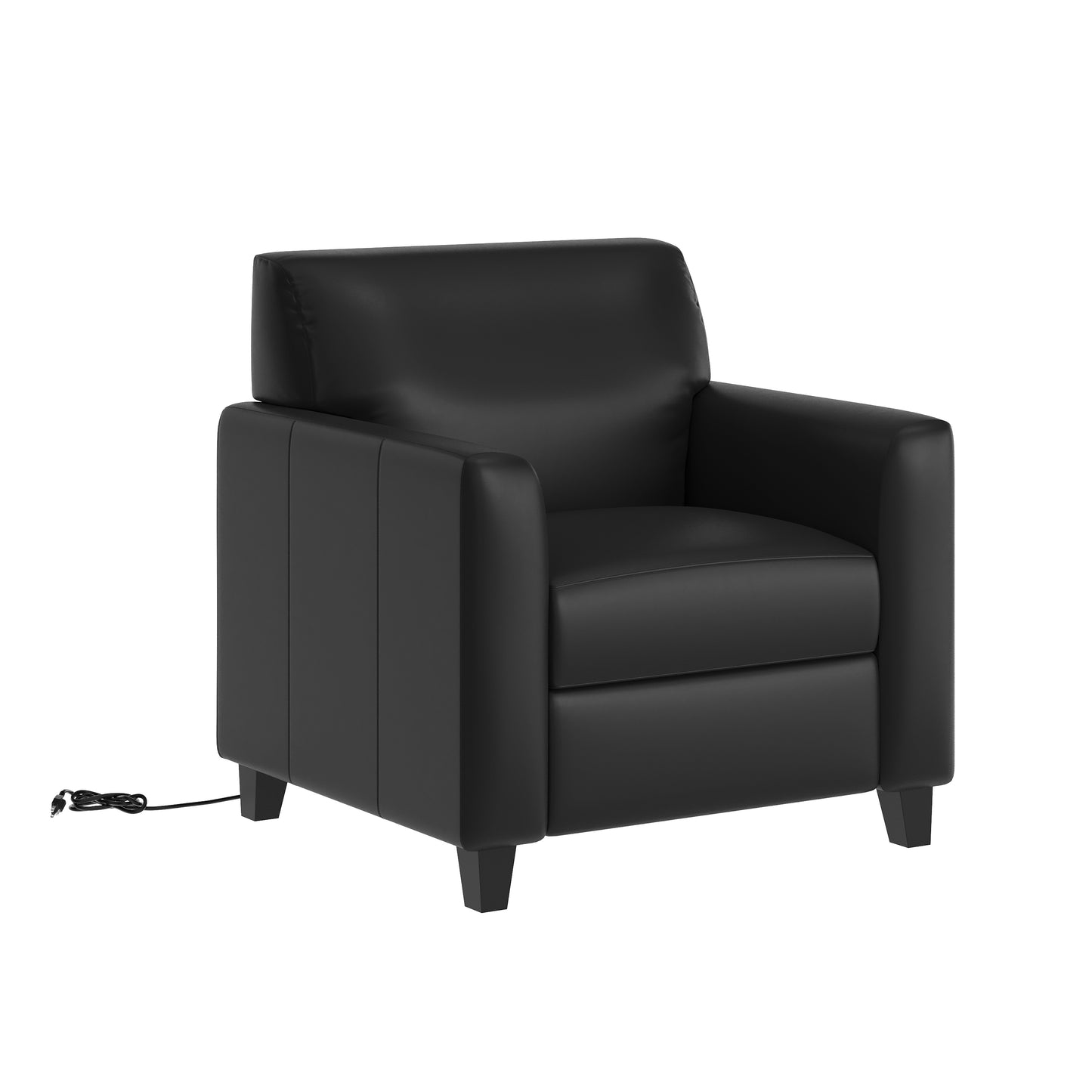 Agent Black LeatherSoft Reception Chair with Right Side Charging Bank, Includes 2 Outlets, 2USB Ports, 1 USB-C Port, Solid Wood Legs