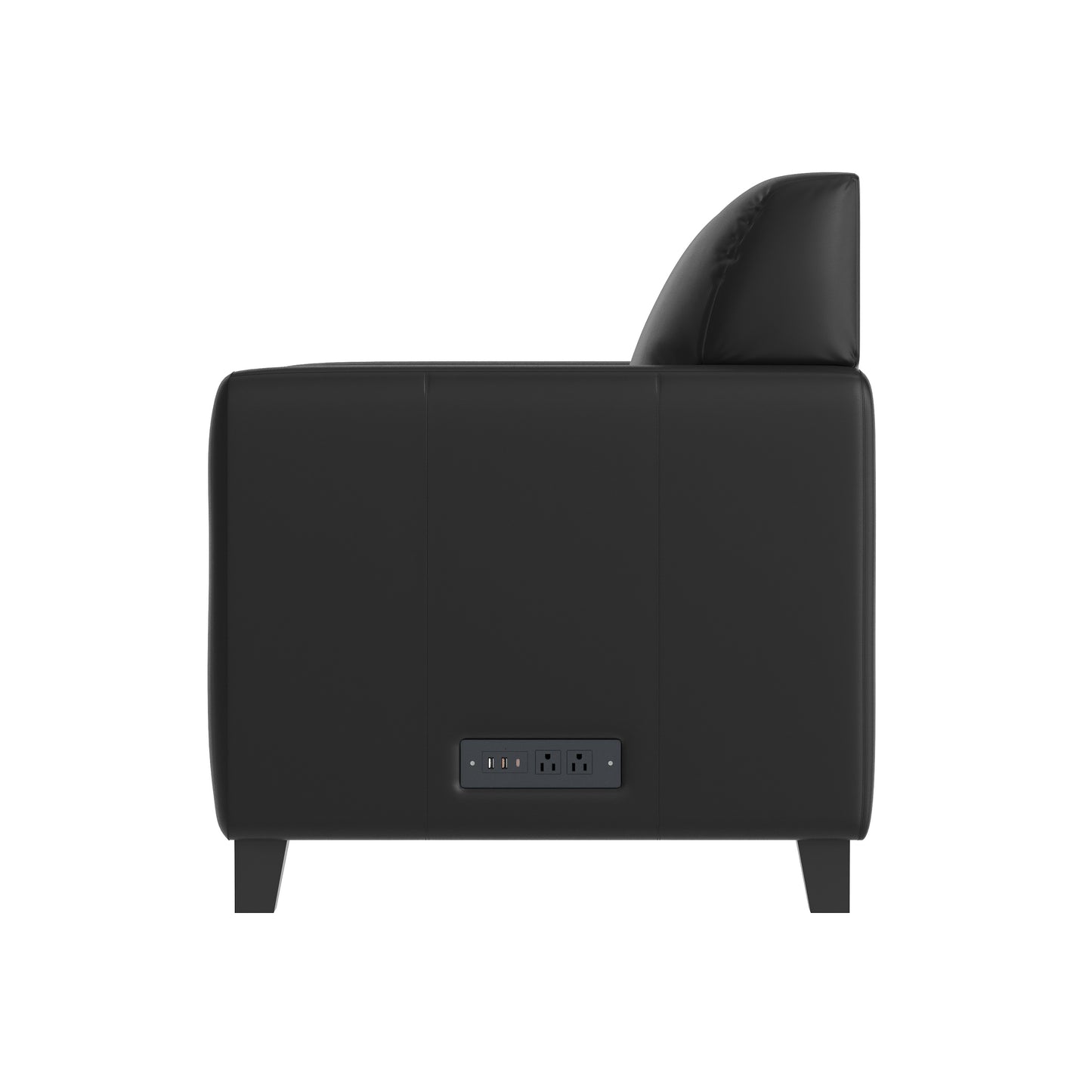Agent Black LeatherSoft Reception Chair with Right Side Charging Bank, Includes 2 Outlets, 2USB Ports, 1 USB-C Port, Solid Wood Legs