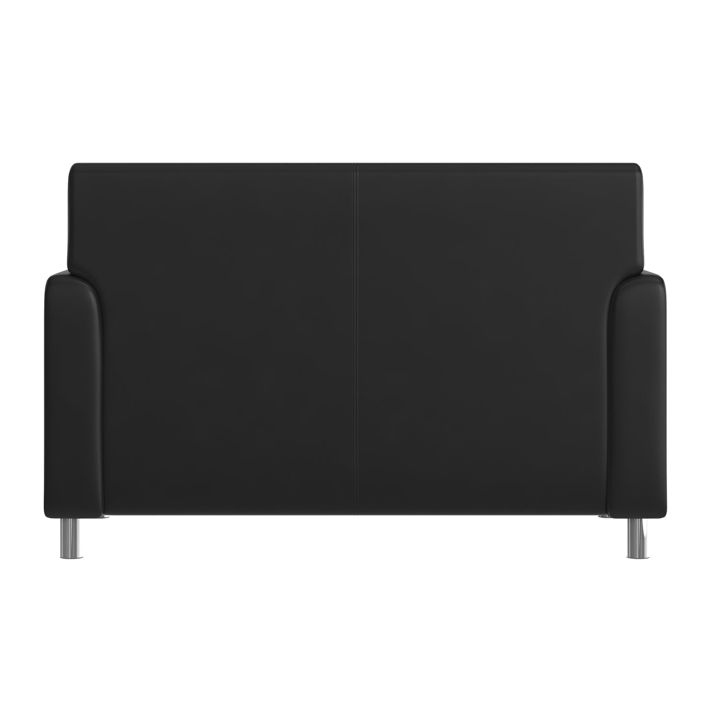 Agent Black LeatherSoft Reception Loveseat with Right Side Charging Bank, Includes 2 Outlets, 2USB Ports, 1 USB-C Port, Chrome Legs