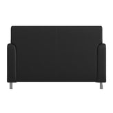 Agent Black LeatherSoft Reception Loveseat with Right Side Charging Bank, Includes 2 Outlets, 2USB Ports, 1 USB-C Port, Chrome Legs