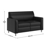 Agent Black LeatherSoft Reception Loveseat with Right Side Charging Bank, Includes 2 Outlets, 2USB Ports, 1 USB-C Port, Chrome Legs