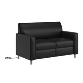 Agent Black LeatherSoft Reception Loveseat with Right Side Charging Bank, Includes 2 Outlets, 2USB Ports, 1 USB-C Port, Chrome Legs