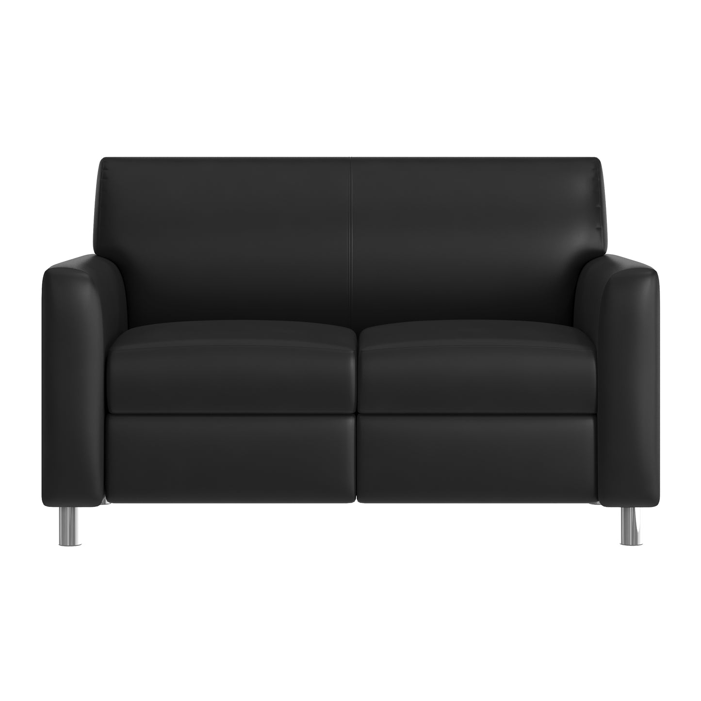 Agent Black LeatherSoft Reception Loveseat with Right Side Charging Bank, Includes 2 Outlets, 2USB Ports, 1 USB-C Port, Chrome Legs