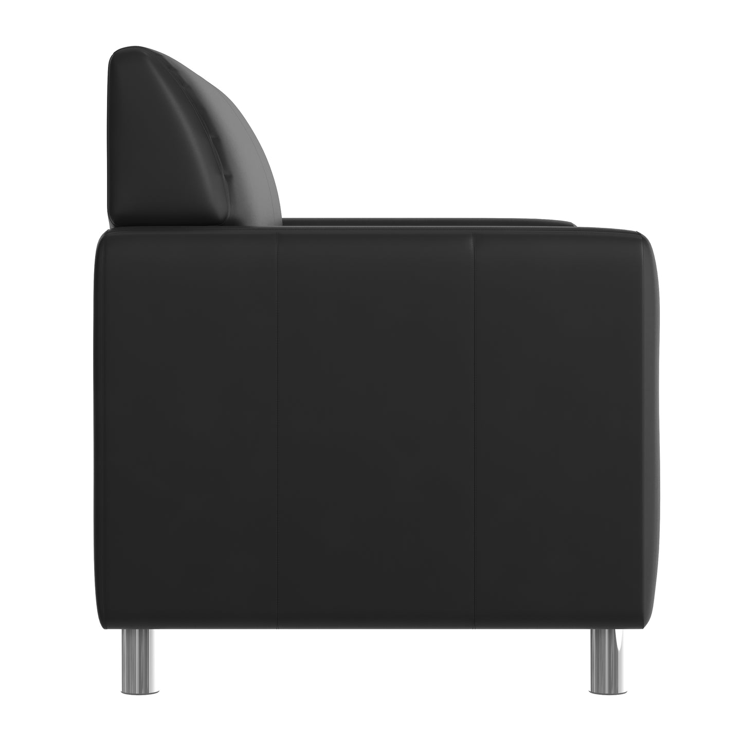 Agent Black LeatherSoft Reception Loveseat with Right Side Charging Bank, Includes 2 Outlets, 2USB Ports, 1 USB-C Port, Chrome Legs