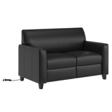 Agent Black LeatherSoft Reception Loveseat with Right Side Charging Bank, Includes 2 Outlets, 2USB Ports, 1 USB-C Port, Solid Wood Legs