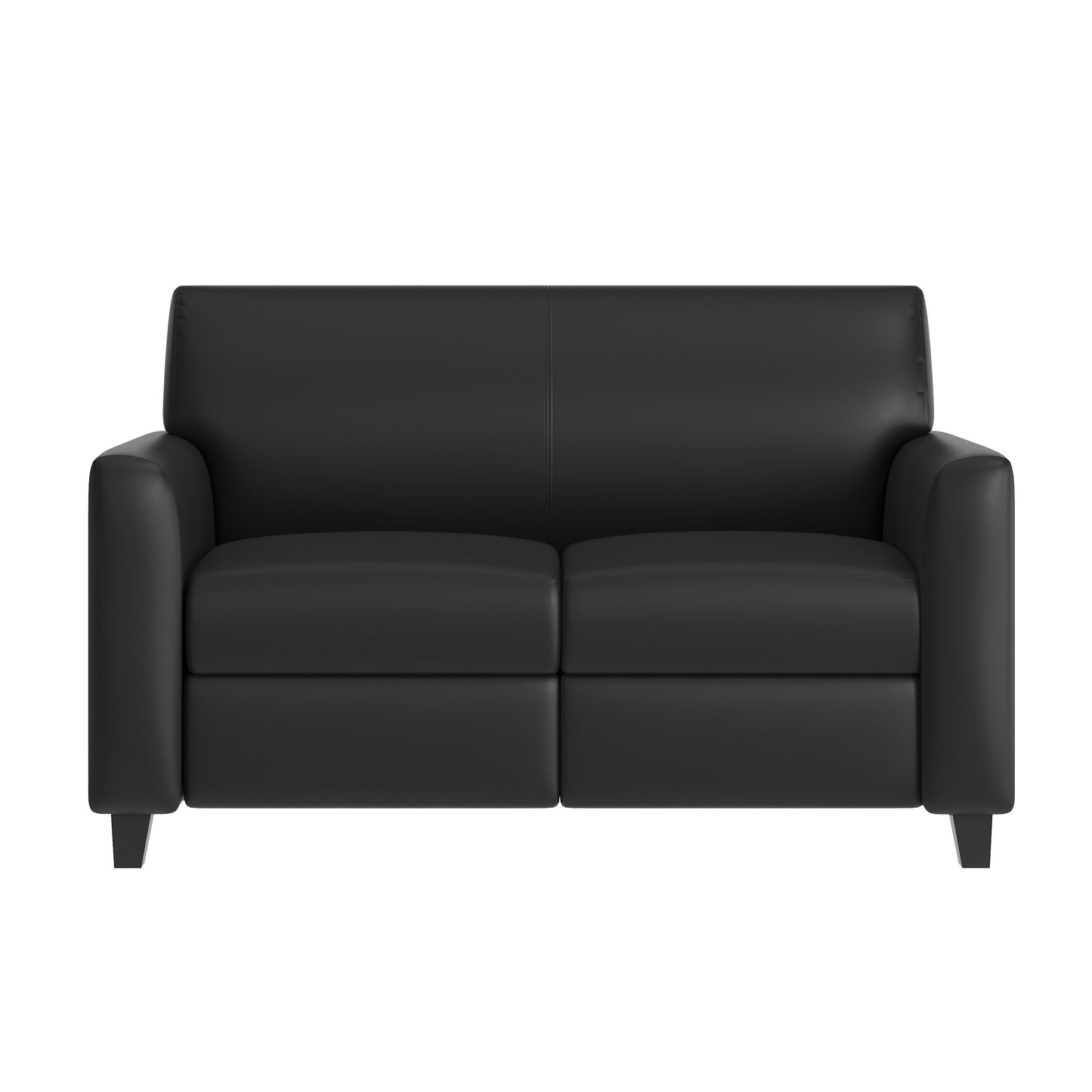 Agent Black LeatherSoft Reception Loveseat with Right Side Charging Bank, Includes 2 Outlets, 2USB Ports, 1 USB-C Port, Solid Wood Legs