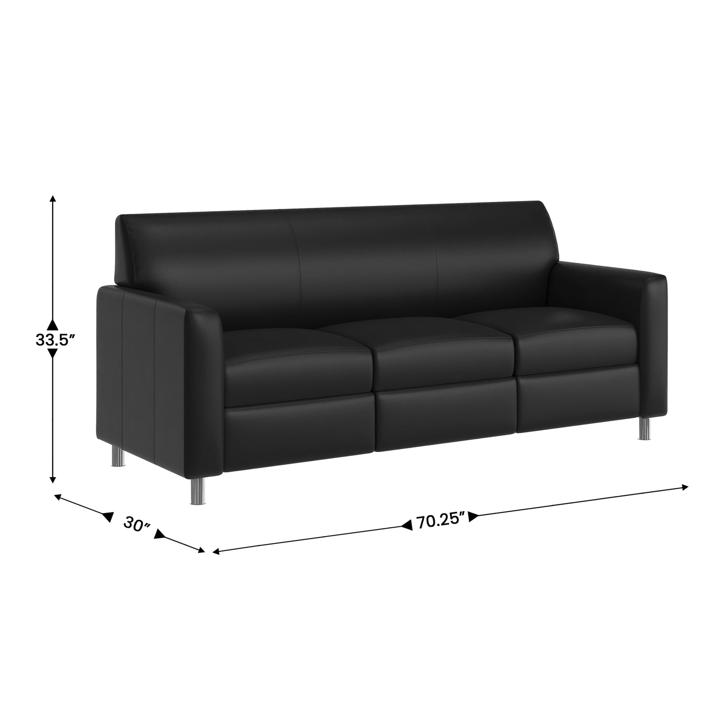 Agent Black LeatherSoft Reception Sofa with Left and Right Side Charging Banks, Includes 2 Outlets, 2USB Ports, 1 USB-C Port, Chrome Legs