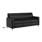 Agent Black LeatherSoft Reception Sofa with Left and Right Side Charging Banks, Includes 2 Outlets, 2USB Ports, 1 USB-C Port, Chrome Legs