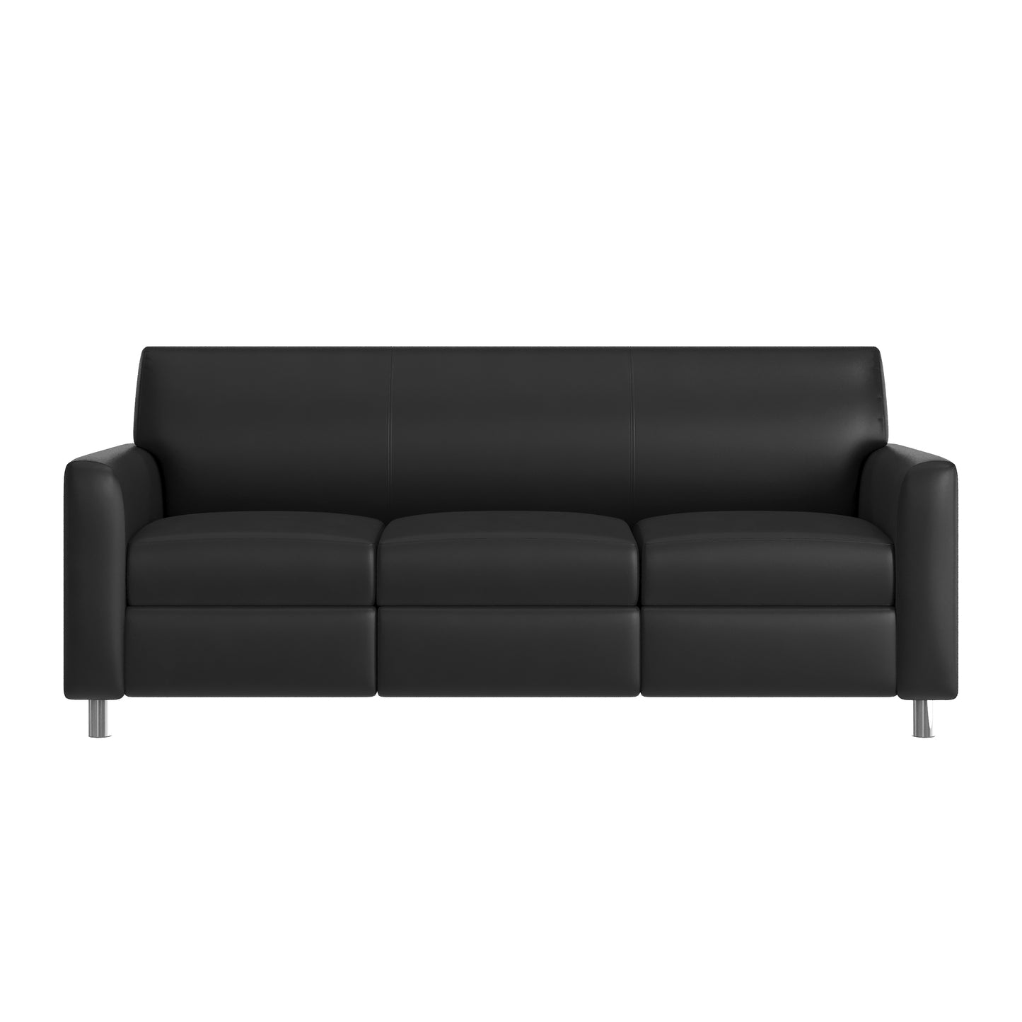 Agent Black LeatherSoft Reception Sofa with Left and Right Side Charging Banks, Includes 2 Outlets, 2USB Ports, 1 USB-C Port, Chrome Legs