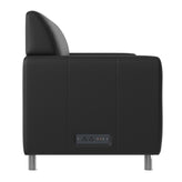 Agent Black LeatherSoft Reception Sofa with Left and Right Side Charging Banks, Includes 2 Outlets, 2USB Ports, 1 USB-C Port, Chrome Legs