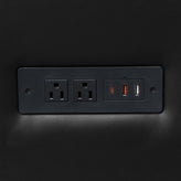 Agent Black LeatherSoft Reception Sofa with Left and Right Side Charging Banks, Includes 2 Outlets, 2USB Ports, 1 USB-C Port, Solid Wood Legs