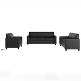 Agent 3 Piece Reception Set with Charging Banks and Solid Wood Legs in Black LeatherSoft