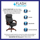 Hansel High Back Black LeatherSoft Executive Ergonomic Office Chair with Synchro-Tilt Mechanism, Mahogany Wood Base and Arms