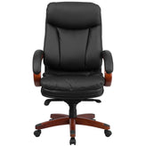 Hansel High Back Black LeatherSoft Executive Ergonomic Office Chair with Synchro-Tilt Mechanism, Mahogany Wood Base and Arms