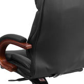 Hansel High Back Black LeatherSoft Executive Ergonomic Office Chair with Synchro-Tilt Mechanism, Mahogany Wood Base and Arms
