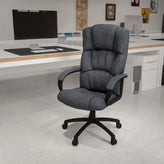 Rochelle High Back Gray Fabric Executive Swivel Office Chair with Arms