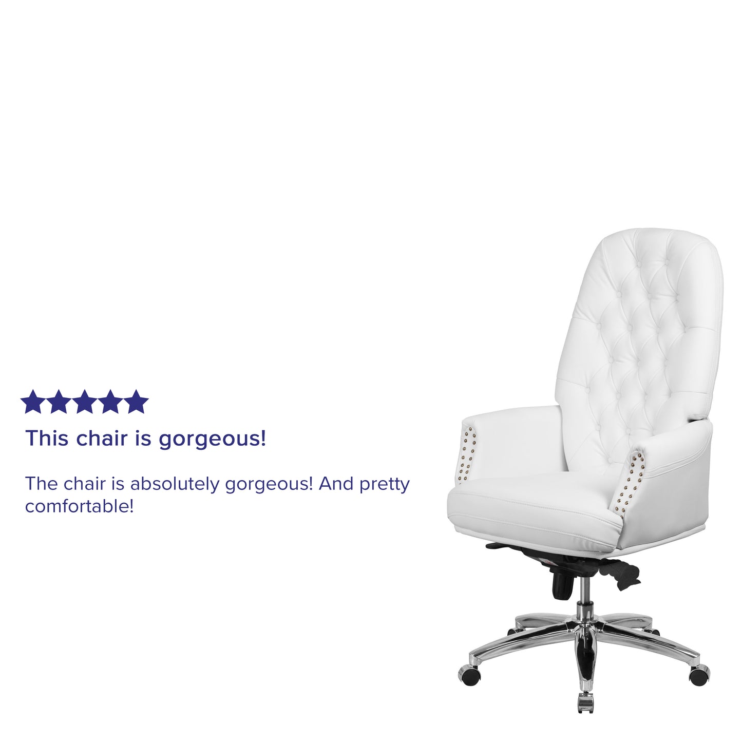 Hansel High Back Traditional Tufted White LeatherSoft Multifunction Executive Swivel Ergonomic Office Chair with Arms